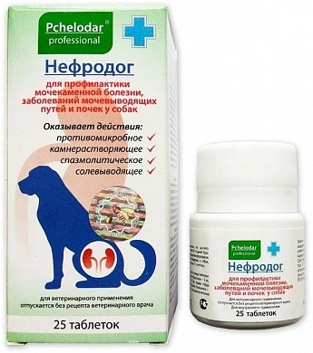 Pchelodar Нефродог для профилактики МКБ,заболеваний мочевыводящих путей и почек у собак 25т/уп,1таб на 10кг
