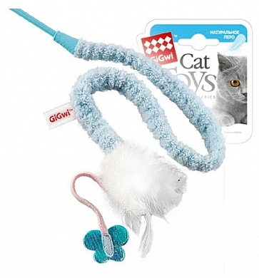 GiGwi Дразнилка для кошек  на стеке с пером , голубой/белый