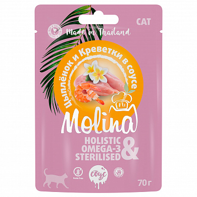 Molina (Молина) Пауч для котят и кошек    Цыпленок и Креветки в соусе