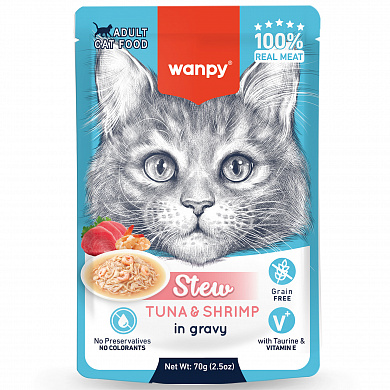 Wanpy Cat  для кошек тунец и креветки в собственному соку