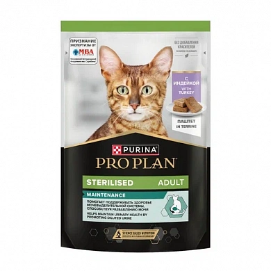 Pro Plan стерилизованных кошек ,паштет с индейкой,пауч 75 гр.