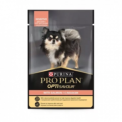 Pro Plan для взрослых собак для мелких пород при чувствительном пищеварении с лососем, в соусе, 85 г