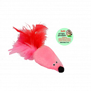 sh-07147 Игрушка Мышь с мятой розовый мех с хвостом перо пышное GoSi этикетка кружок