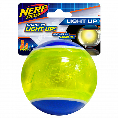NERF, Игрушка для собак, Мяч светящийся прозрачный, сине-зеленый