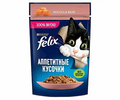 Феликс  Аппетитные кусочки Лосось в желе, пауч