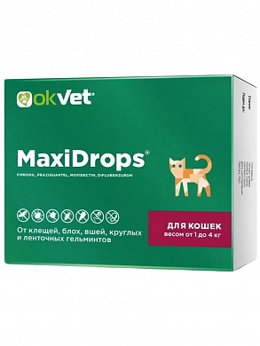Макси Дропс каплиот блох, клешей, вшей, круглых и лент. гельминтов для кошек 1-4кг
