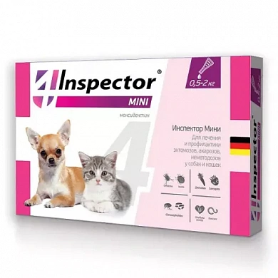  INSPECTOR QUADRO mini  для кошек и собак весом от 0,5 до 2 кг от блох, клещей и гельминтов, 1 пипетка