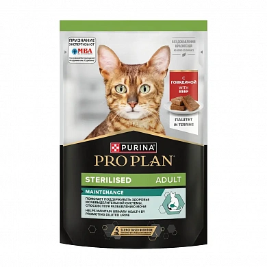 Pro Plan стерилизованных кошек ,паштет с говядиной,пауч 75 гр.