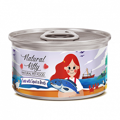 PETTRIC (Петрик)  Natural Kitty Тунец с Кальмаром в бульоне ж/б 80гр