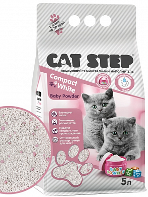 Cat Step Compact White Baby Powder, комкующийся наполнитель, 5 л